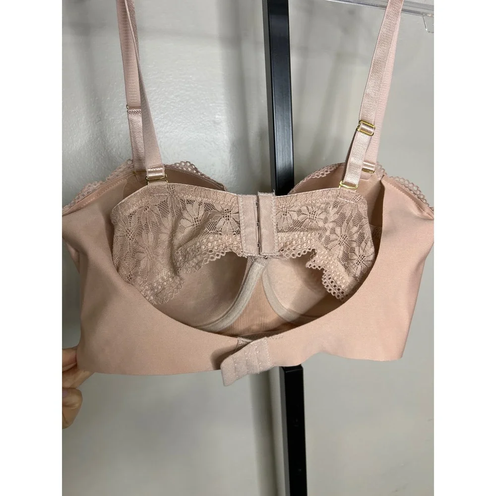 Nude Floral Lace Balconette Bra‎ 95D(36D) Underwire Padded Nude Pink Lingerie